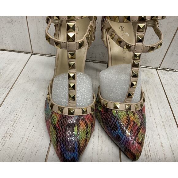 Wild Diva Lounge Women’s Multi Color Studded Faux Leather Stilettos Size 6 Heels - Picture 12 of 13
